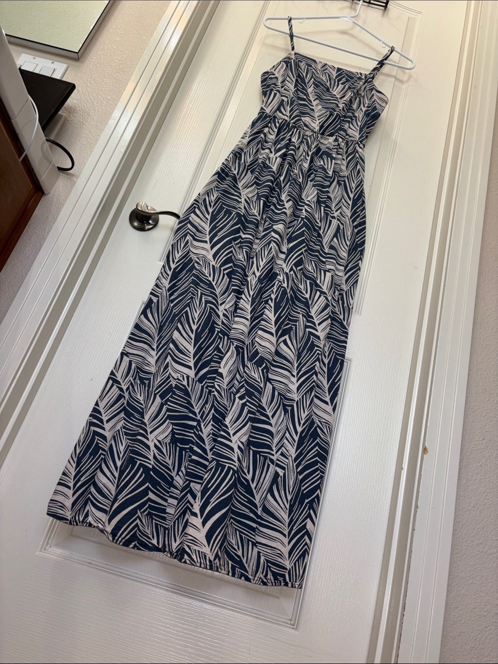 As U Wish Navy and White Leaf-Print Maxi Dress